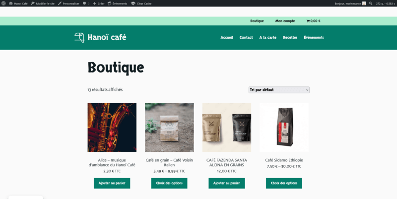 Lien du projet Hanoï Café sur wordpress